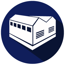 blue and white building icon